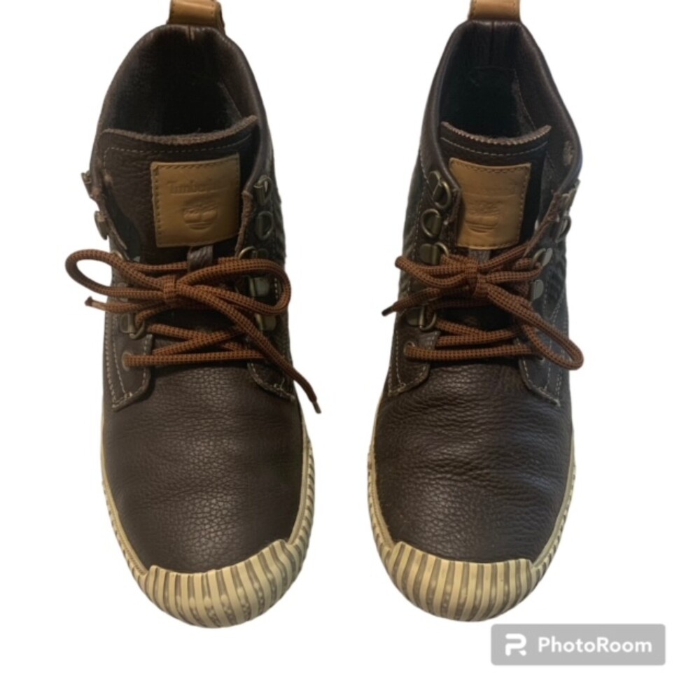 Timberland Smartwool Menโs 8.5M Brown Leather Plaid High-Top Shoes 74197